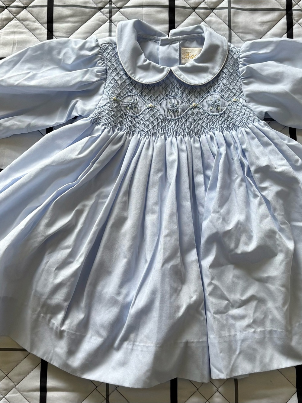 Vintage Petit Ami Hand Smocked Baby Dress Light Blue Peter Pan Collar